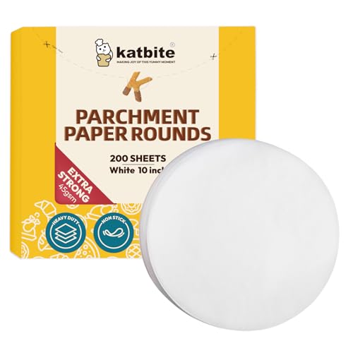 Backpapier Rund 200 Stück Ø25,4 cm(10 Zoll), katbite Fettdicht Antihaft Pergament Papier Zuschnitte für Kuchen, Pizza Backen, 15,2 cm / 17,8 cm / 20,3 cm / 30,5 cm Optionen