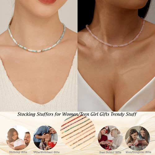 Choker Necklace for Women, Beaded Necklaces for Women Stocking Stuffers for Teens Teen Girl Gifts Gifts for Her Adjustable 14k Gold Gemstone Summer Anniversary Birthday Christmas Jewelry
