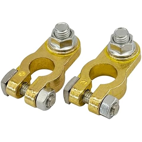 Ampper Brass Battery Terminal Connectors, Top Post Battery Terminals Clamp Set for Marine Car Boat RV Vehicles (1 Pair) Cover