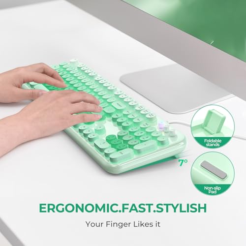Image of Atelus Wired Backlit Keyboard, Full Size USB Keyboard with Colorful Retro Keycaps, Numeric Keypad and Media Hotkey for Computer Desktop PC Laptop and Windows 7 8 10 11