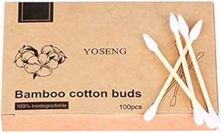 Yoseng Natural Bamboo Cotton Swabs, Eco-Friendly & Biodegradable  Comfortable and Soft,Two Tip Buds 2 Different BudsBamboo Swabs for Ears Cleaning Makeup- Zero Plastic (1 Pack of 100)
