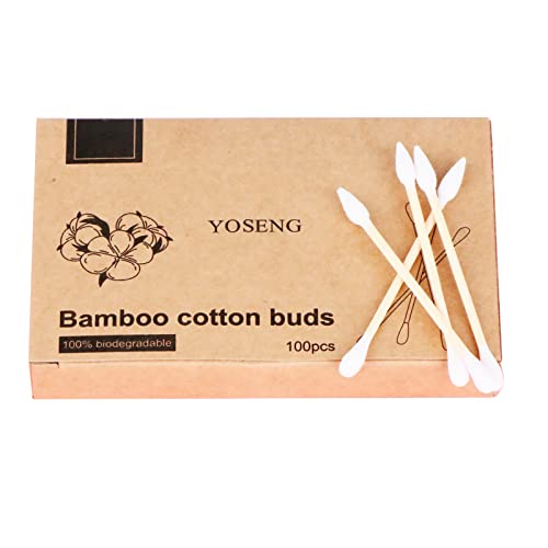 Natural Bamboo Cotton Swabs, Eco-Friendly & Biodegradable – Comfortable and Soft,Two Tip Buds –2 Different Cotton Buds–Bamboo Cotton Swabs for Ears Cleaning and Makeup- Zero Plastic (1 Pack of 100)