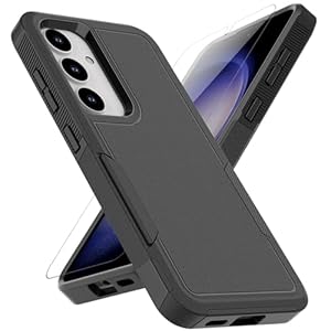 for Samsung Galaxy S24 Case: Dual Layer Protective Heavy Duty Cell Phone Cover Shockproof Rugged with Screen Protector – Military Protection Bumper Tough – Samsung Galaxy S24 2024, Black