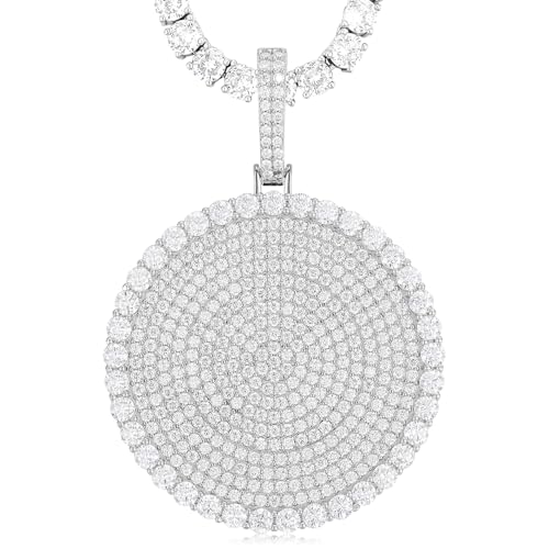 925 Sterling Silver Iced Out Moissanite Pendant For Men 18k Gold Plated Hip Hop Round Tag Pendant Necklace Bling Diamond Necklaces With 18/20/ 24/30 Inches Tennis Chain Birthday Gift