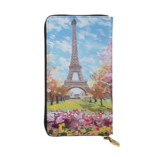 Women's Leather Wallet - Beautiful Eiffel Tower Paris Prints Coin Purse Travel Card Holder Zipper Purse Cell Phone Handbag