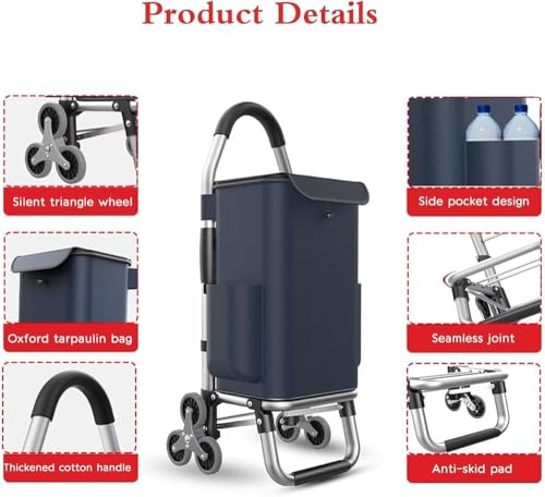Carrello della spesa pieghevole con ruote per salire le scale, leggero e portatile, per la spesa e la biancheria, facile manovrabilità, durevole
