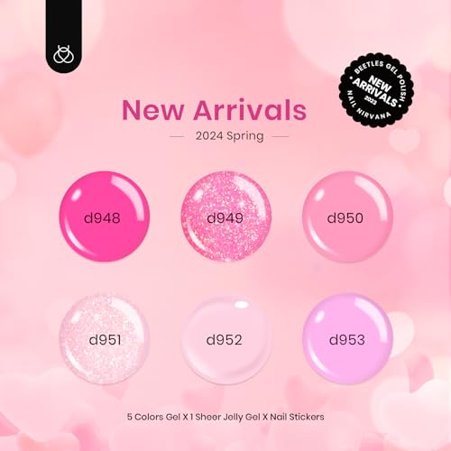 Image of Beetles Pink Gel Nail Polish Set - 6 Colors Hot Pink Glitter Bright Jelly Gel Polish Soak off Uv LED Cured Nail Art Design Salon Home DIY Manicure Spring Summer Gifts for Women