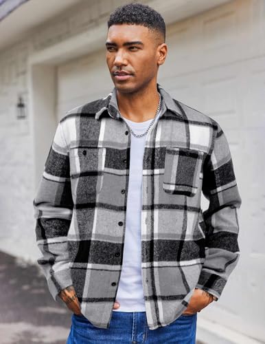COOFANDY Men's Flannel Shirts Long Sleeve Casual Cotton Plaid Button Down Shirt Jacket with Pockets2