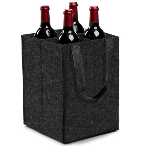 KOMUNJ 1 borsa per bottiglie in feltro, per 4 bottiglie, in feltro, portabottiglie, con divisorio separato per 4 bottiglie, portabottiglie, portabottiglie, perfetto per Piknik Viaggio Party, grigio