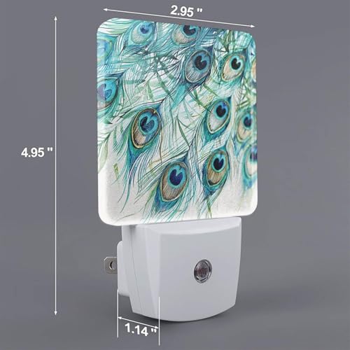 Image of Peacock Night Light Set of 2 Auto Sensor LED Dusk-to-Dawn Nightlights Plug-in Sensor Lamp for Bedroom Bathroom Kitchen Hallway Stairs Decorative