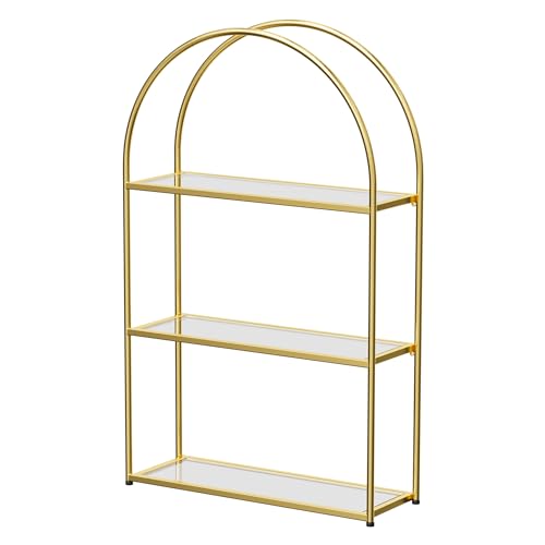 Crofy Gold Arched Frame Wall Shelf, Decorative 3 Tier Bathroom Wa...