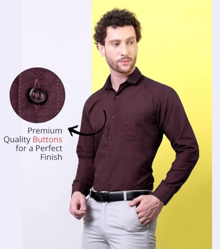 Image of CONTRARY Men's Pure Cotton Solid Stylish Casual & Formal Wear Shirt | Stylish Regular Fit Full Sleeve Comfortable Office Party Trendy Shirt - Multi Color