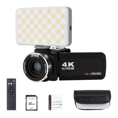 DingDingGo Video Camera Camcorder 4K Ultra HD 1080P Digital YouTube Vlogging Video Camera Recorder 30FPS 3.0 Inch LCD 270 Rotatable Degrees IPS Screen with Remote Control Fill Light