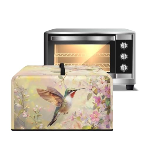 Xoenoiee Copertura antipolvere per forno a microonde con colibrì, motivo floreale vivace, protezione antipolvere per piccoli elettrodomestici, copertura antipolvere con manico, accessorio da cucina
