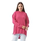 Andora Fuchsia High-Low Knitted Hoodie-Pink-FREE