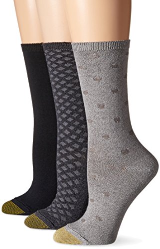 Gold Toe Women's Ultra Soft Dot Texture Crew 3 Pack, Grey Marl/Black/Charcoal, 6-9