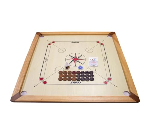 Synco Carrom Compétition Dimensions 74x74 cm - Jeu de Table 83cm- Billard Indien avec des Accessoires compets - 2983