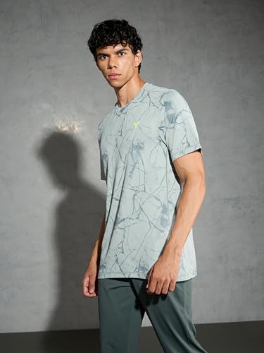 Image of TECHNOSPORT Men Polyester Regular Fit Half Sleeve Jacquard T-Shirt with Double Cool, Quick Dry & Anti Microbial for Sports, Running & Casual Use