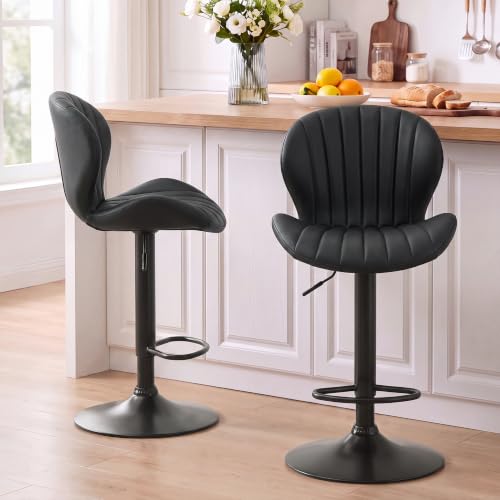 Image of MALOL Bar Stools Set of 2, Swivel Adjustable Height Leather Bar Chair,Black