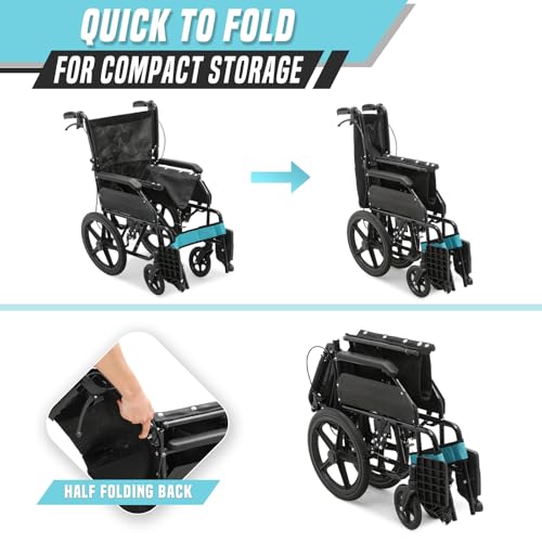 SFIHOME Lightweight Transport Wheelchair, Ultralight Transport Wheel Chair for Adults with Swing-Away Footrest and Handbrakes - Thumbnail 3