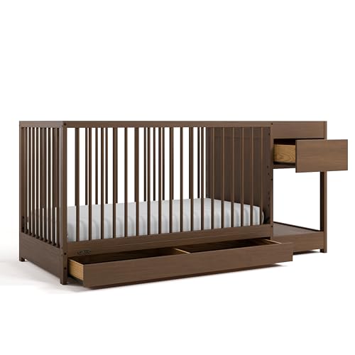 Graco Teddi 5-in-1 Convertible Crib & Changer with Drawer – GREENGUARD Gold Certified Baby Crib Crafted from Wood, Converts to Toddler Bed, Daybed, and Full-Size Bed (Hazelnut)