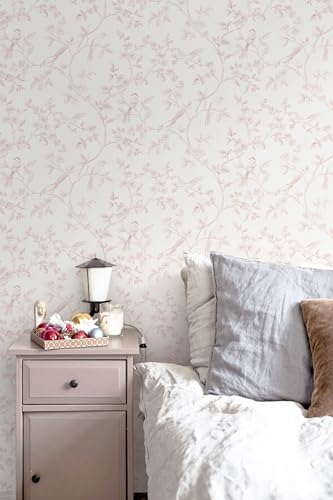 Papel pintado autoadhesivo pájaros flores lámina vinilo rosa adhesiva de pared y muebles 8