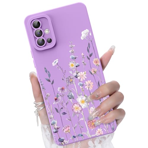 CASBST for Samsung Galaxy A51 4G Phone Case, Fashion Flower Pattern Design Girls Women Liquid Silicone Cover, Slim Shockproof and Scratch-Resistant Soft Case for Samsung A51 - Purple
