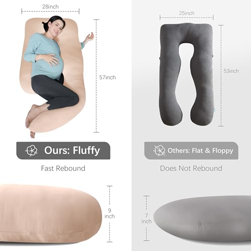 Image of MOON PARK Pregnancy Pillows for Sleeping - U Shaped Full Body Maternity Pillow with Removable Cover - Support for Back, Legs, Belly, Hips - 57 Inch - Brown - Cooling Cover