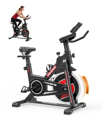 Image of Sparnod Fitness SSB-11N Spinning Bike for Home Use, Heavy-Duty Chrome Flywheel 11kg, Silent Belt Drive, 4-Way Adjustable Seat, LCD Monitor, Adjustable Resistance with Emergency Brake, 125kg Capacity
