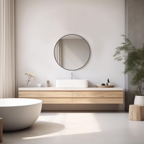 Image of DUMOS Black Circle Mirror for Wall 20.02 inch, Bathroom Round Wall Mirror for Over Sink, Bathroom, Entryway, Bedroom, Vanity, Shatterproof& Crystal-Clear