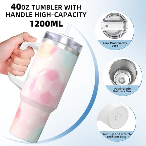 Vaso aislado de fútbol iridiscente de 40oz con tapa y popote para una máxima hidratación 5