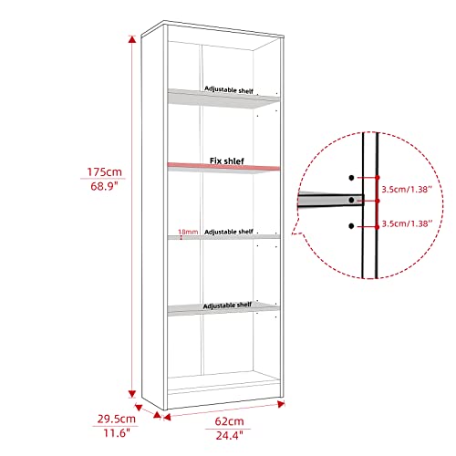 5 Shelf Wood Bookcase Freestanding Display Shelf Adjustable Layers Bookshelf for Home Office Library Small Narrow Space (White, 5-Layers,24.4W x 11.6D x 68.9H inch)