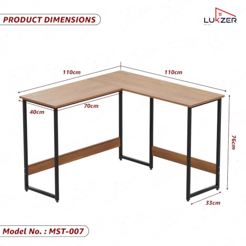 Image of Lukzer L-Shaped Corner Study Desk Engineered Wood Computer Laptop Table for Home or Office | MST-007 /Black & Oak Brown | Multi-Functional Gaming Station and WFH Desk with Metal Frame