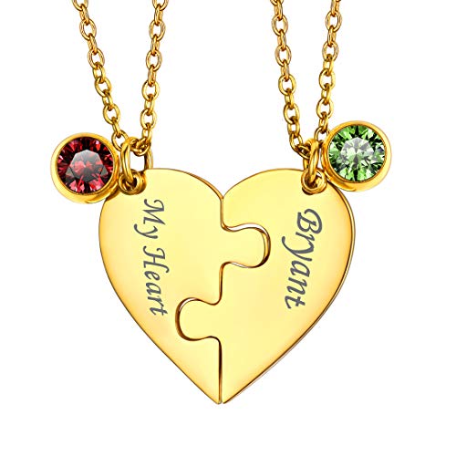 U7 BFF Necklace for 2/3/4/5/6 Women Girls Stainless Steel Personalized Family/Sibling/Friendship Jewelry Set Custom Best Friend Name Engrave Heart Puzzle Matching Pendant Necklaces