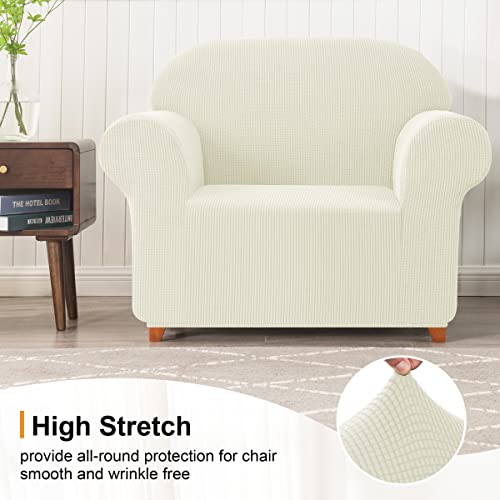 Subrtex Stretch Armchair Sofa Slipcover 1 Piece Sofa Cover 1 Seater Soft Couch Cover Washable Furniture Covers, Jacquard Fabric Small Checks(Ivory,Small) #TOP4