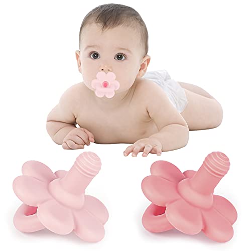 Tinabless Baby Pacifier - Silicone Pacifier & Teether, Set of 2 in Dark Pink & Pink, Soother Pacifier for Breast Feeding Babies 0-6 Month, Car Seat Toy for New Born