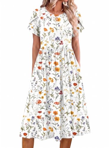 Image of Zeagoo Womens Summer Dresses Casual Aline Midi Dress Short Sleeve Floral Tshirt Dress Flowy Beach Sundresses with Pockets