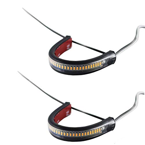 Gosccess 2PC Flexible Switchback Dual-Color White & Amber Motorcycle LED Fork Turn Signal DRL Daytime Running Light Waterproof Adjustable Stips Bars kit Universal Fit Motorbike