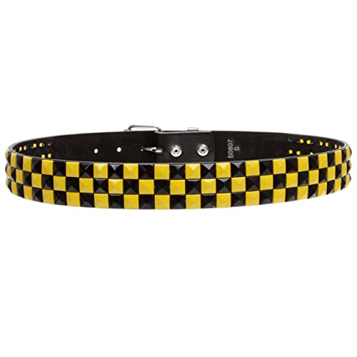 Snap On Punk Rock Star Studded Black & Yellow Checkerboard Leather Belt3