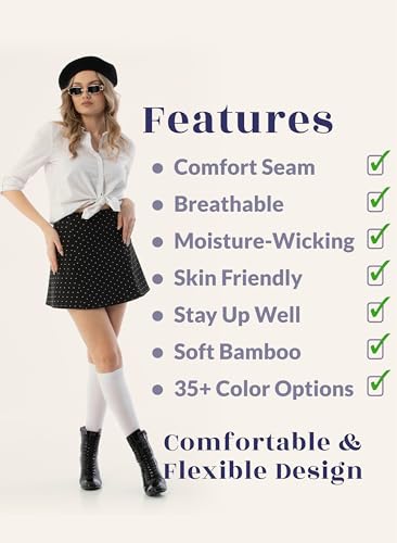 Image of Hugh Ugoli Women's Rayon Derived from Bamboo Knee High Socks Comfort Seam Long Dress Socks, Shoe Size 5-8 /8-11, 4 Pairs