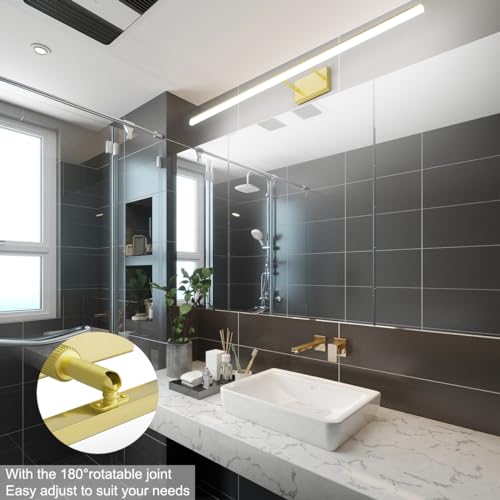 Image of Aipsun 48inch Bathroom Vanity Light Brushed Gold Modern LED Vanity Lighting Over Mirror Adjustable Gold Wall Light for Bathroom (Cool White 5500K)