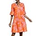 Mujeres 3/4 mangas abullonadas Volantes Mini vestido con cuello en V sólido plisado Babydoll vestidos apretados cortos, naranja, M