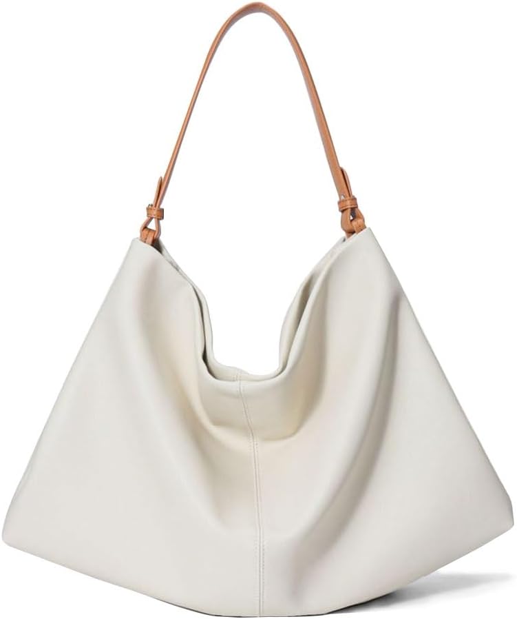 Genuine Leather Tote Bag for Women，Large Slouchy Shoulder Bags with Strap，Casual Soft Handbags Crossbody Purses