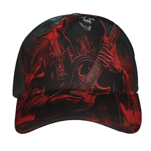 Calavera De La Parca Rock and Roll Rojo Hombre Mujer Sombrero Casual Gorras Hip Hop Transpirable Snapback Cap para Senderismo Aire Libre Golf