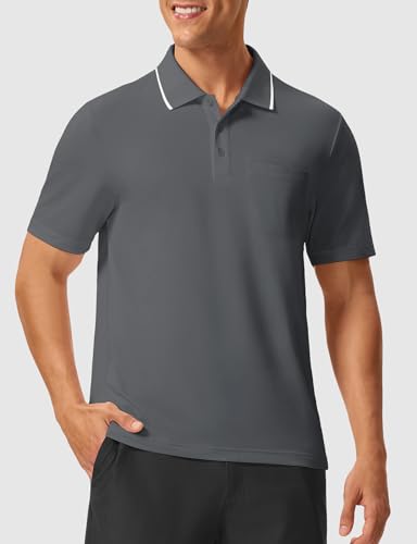 Image of Rdruko Men's Polo Shirts Short Sleeve Quick Dry Outdoor Golf Sports Shirts with Pocket