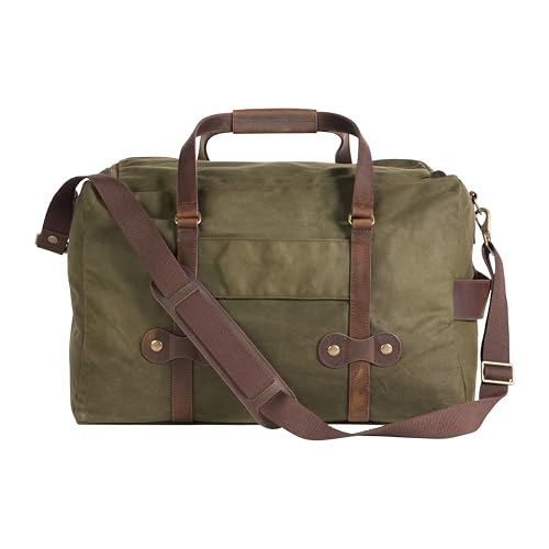Pendleton Odyssey Collection Canvas Duffle Bag, Olive Green with Leather Trim, Waxed Cotton, 20x13x12 Inch, Removable Shoulder Strap2