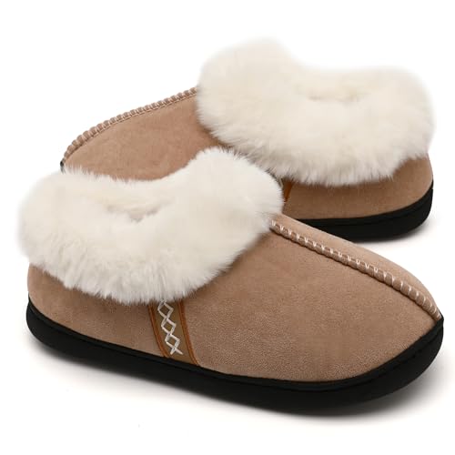 House Slippers for Woman Men, womens slippers on Fuzzy House Shoes Memory Foam with Fuzzy Faux Fur Comfortable Non-Slip Warm Shoes Indoor outdoor Size