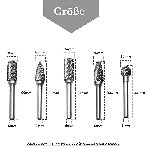 Mesee Set di 5 frese in carburo di tungsteno, per