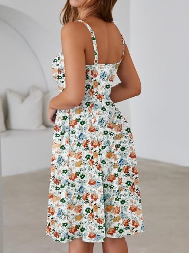 Image of YATHON Summer Mini Corset Sun Dress for Women Short Casual Square Neck Lace Up Floral Beach Vacation Dresses with Pockets