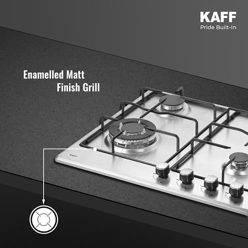 Image of KAFF 4 Burner Built-In Gas Hob 60 cm | Auto Electric Ignition | Italian Brass Burners | Stainless Steel Built-in Hob for Modular Kitchen | Heavy Pan Support | Easy Grip Metal Knobs (NE4B60SS)